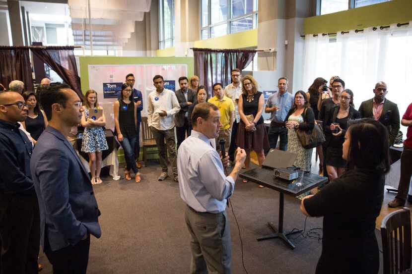 Tom Perriello, a Democractic candidate for governor in Virginia, speaks to voters in...