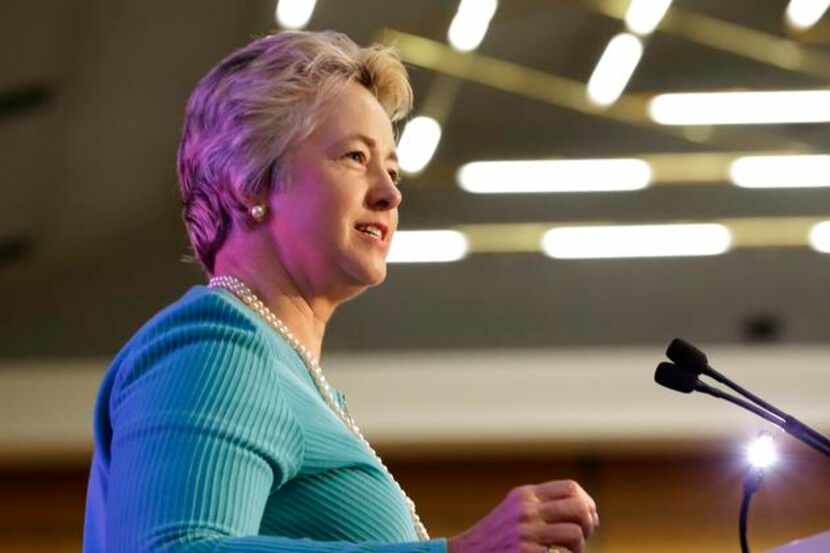 
Houston Mayor Annise Parker speaks at the Texas Democratic Convention in Dallas, Saturday,...