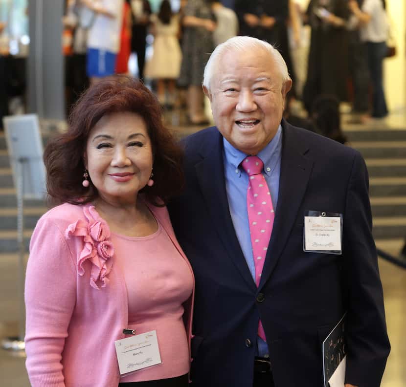 Mary Ku, left, and Dr. Charles Ku pose for a photograph at the Marshall Family Performing...
