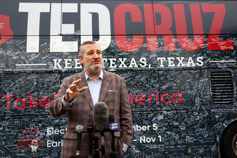 U.S. Sen. Ted Cruz, R-Texas, addresses the members of the media after a rally Friday, Nov....