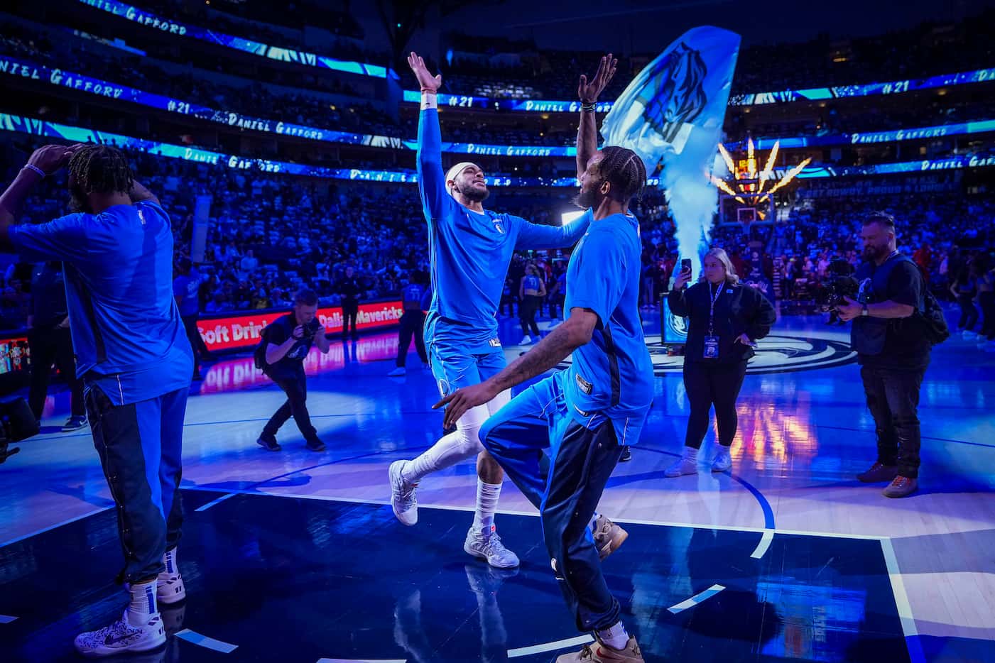 Dallas Mavericks center Daniel Gafford takes the court for an NBA basketball game against...