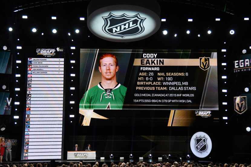 LAS VEGAS, NV - JUNE 21:  Cody Eakin is selected by the Las Vegas Golden Knights during the...
