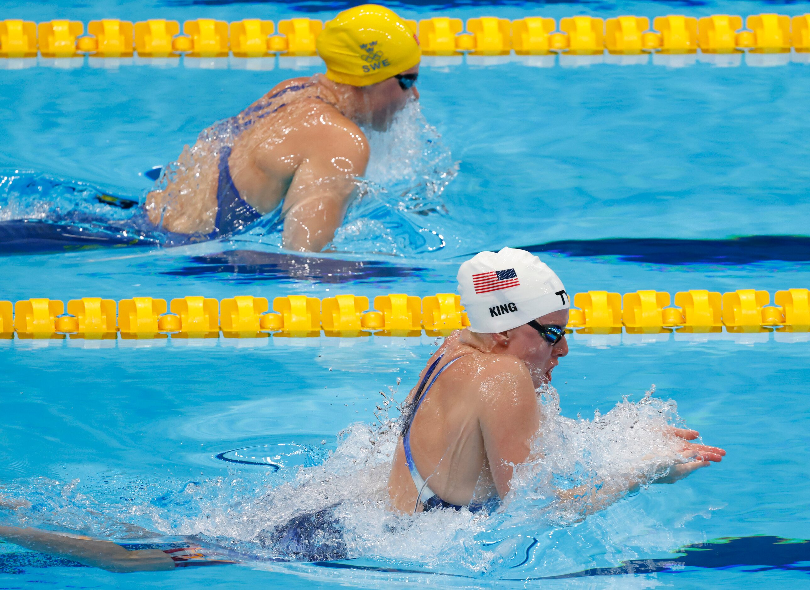 USA’s Lilly King competes in the women’s 50 meter breaststroke at a swim qualifying event...