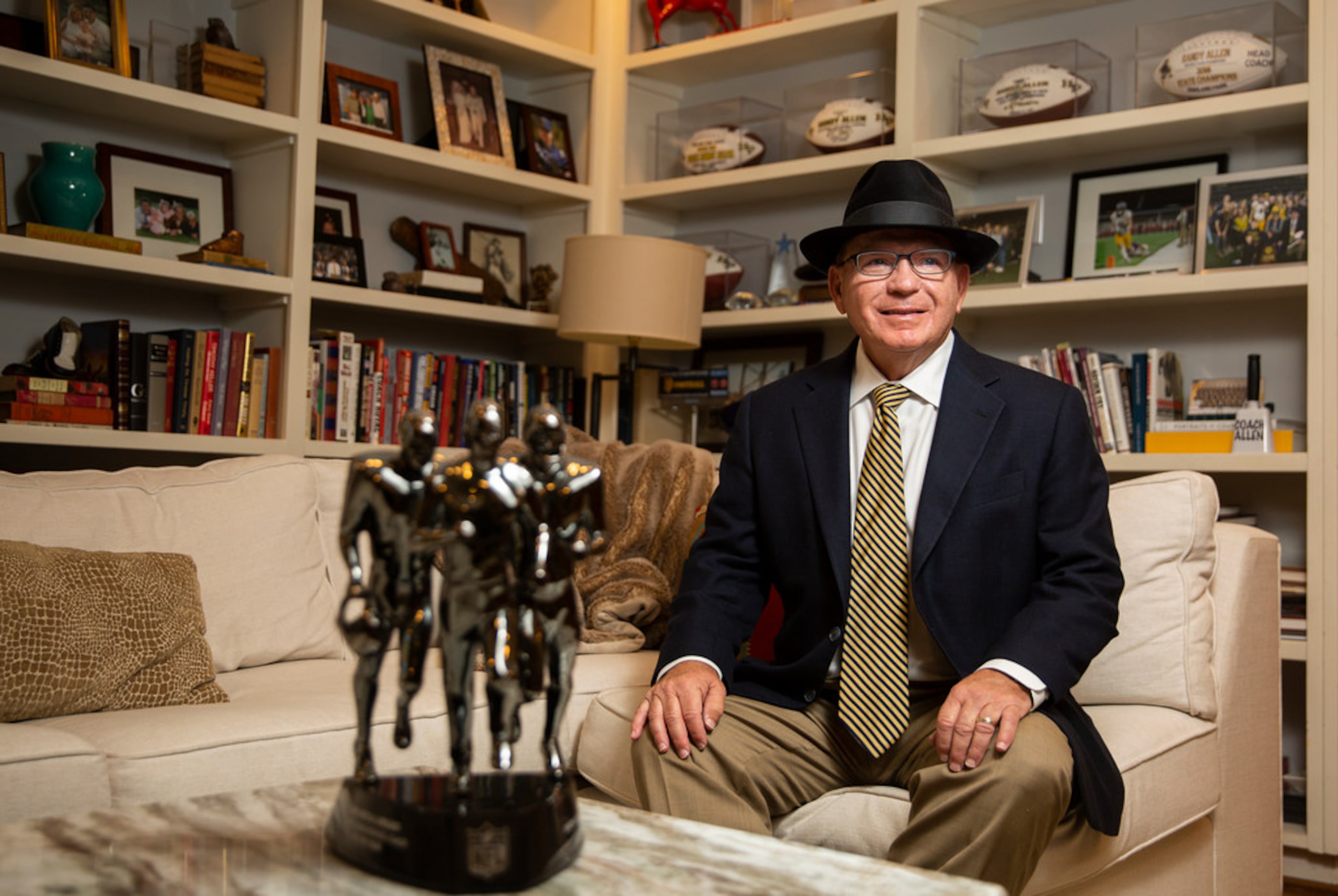 Highland Park football coach Randy Allen poses for portraits with his Don Shula NFL High...