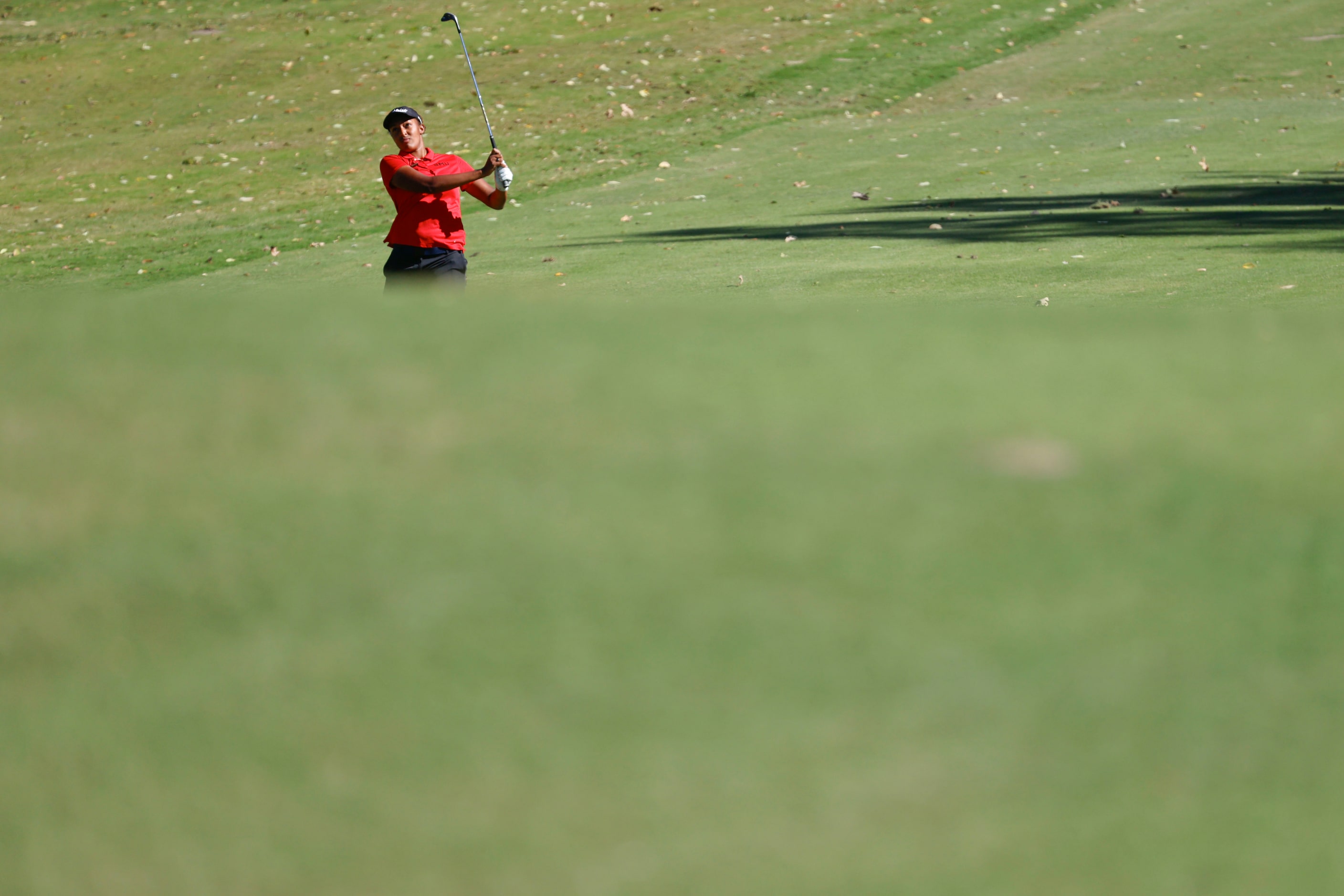 Emily Odwin of SMU hits on the third fairway during the Southwest Airlines Showcase amateur...