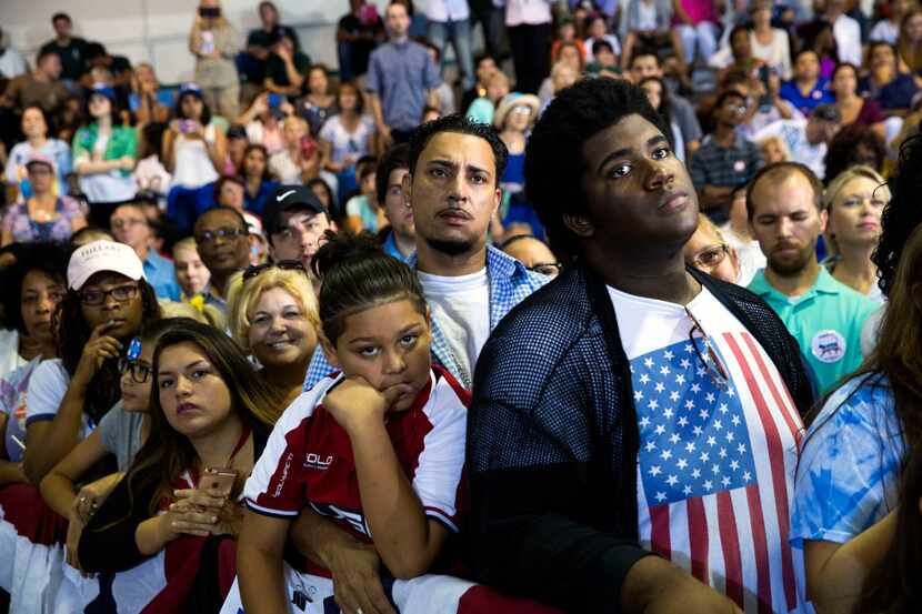 Attendees at Hillary Clinton's campaign rally at Palm Beach State College in Lake Worth,...