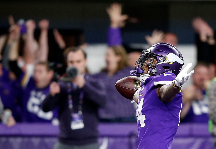 MINNEAPOLIS, MN - JANUARY 14:  Wide receiver Stefon Diggs #14 of the Minnesota Vikings...