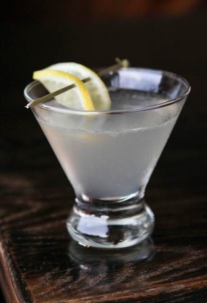 
The Bee’s Knees, made with Moody June Gin, organic honey syrup and lemon juice, at the Gin...