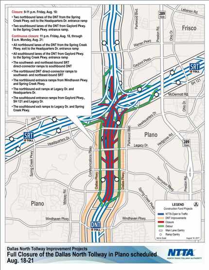 Lane closures this weekend on the Dallas North Tollway will begin at 9 p.m. on Friday