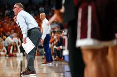 Texas A&M Aggies head coach Buzz Williams calls a play during the second half of a...