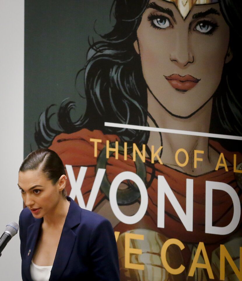 Gal Gadot, star of the new Wonder Woman movie, speaks during a U.N. meeting to designate...