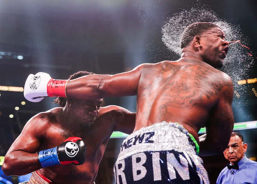 Charles Martin lands a punch on Gregory Corbin during a Heavyweights match on March 16,...