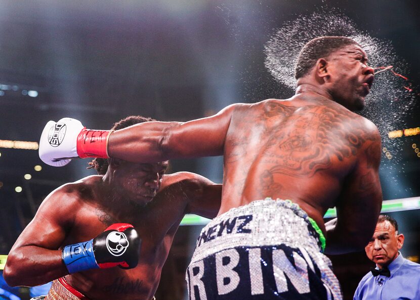 Charles Martin lands a punch on Gregory Corbin during a Heavyweights match on March 16,...