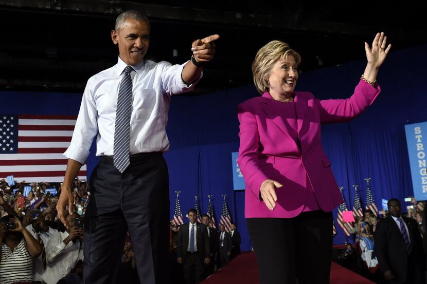 President Barack Obama and Democratic presidential candidate Hillary Clinton arrived at a...