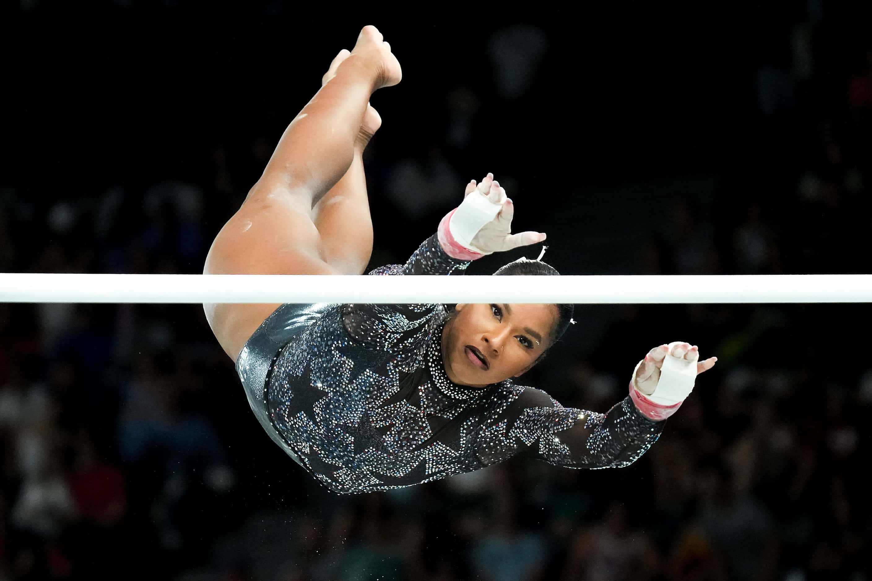 Jordan Chiles of the United States competes on the uneven bars during women’s gymnastics...