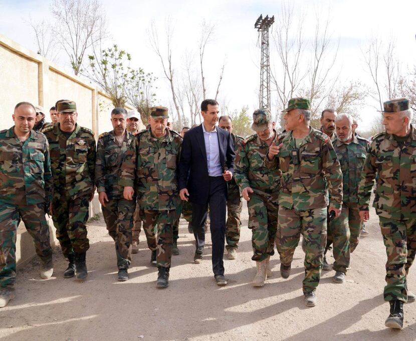 Syrian President Bashar al-Assad visits with regime forces in Eastern Ghouta on March 18.