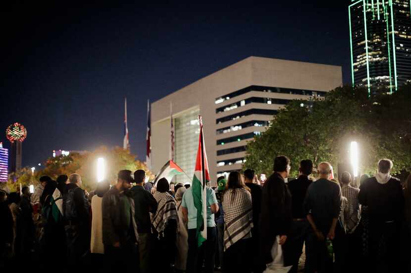 Attendees gathered at City Hall, where an "All Out for Palestine" protest drawing thousands...