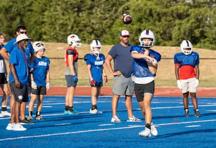 Parish Episcopal quarterback Sawyer Anderson during practice at the school in Dallas, Texas...