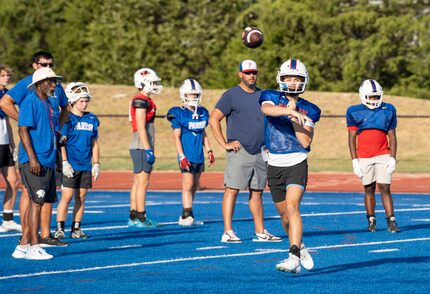 Parish Episcopal quarterback Sawyer Anderson during practice at the school in Dallas, Texas...