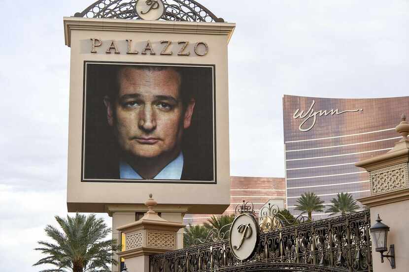 
An image of Ted Cruz is seen in a display advertising the upcoming Republican presidential...