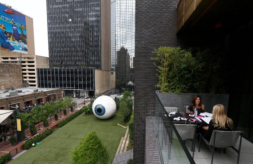 One of Mirador's terraces looks over Tony Tasset's "Eye" sculpture. (Jae S. Lee/The Dallas...