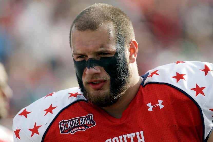 Senior Bowl South Squad offensive lineman Lane Johnson of Oklahoma (69) is pictured in the...