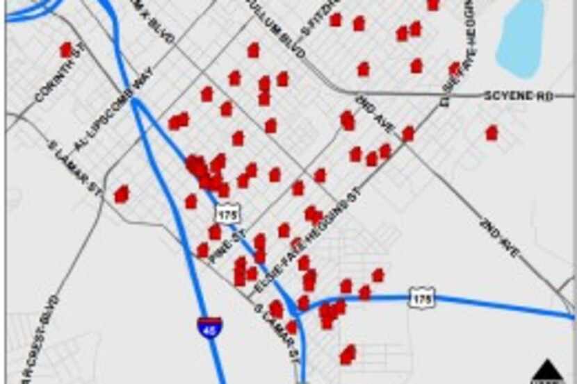 Where the city says some of the worst Topletz properties are located (City of Dallas)