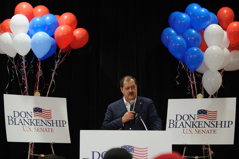  U.S. Senate Republican primary candidate Don Blankenship addresses supporters following a...