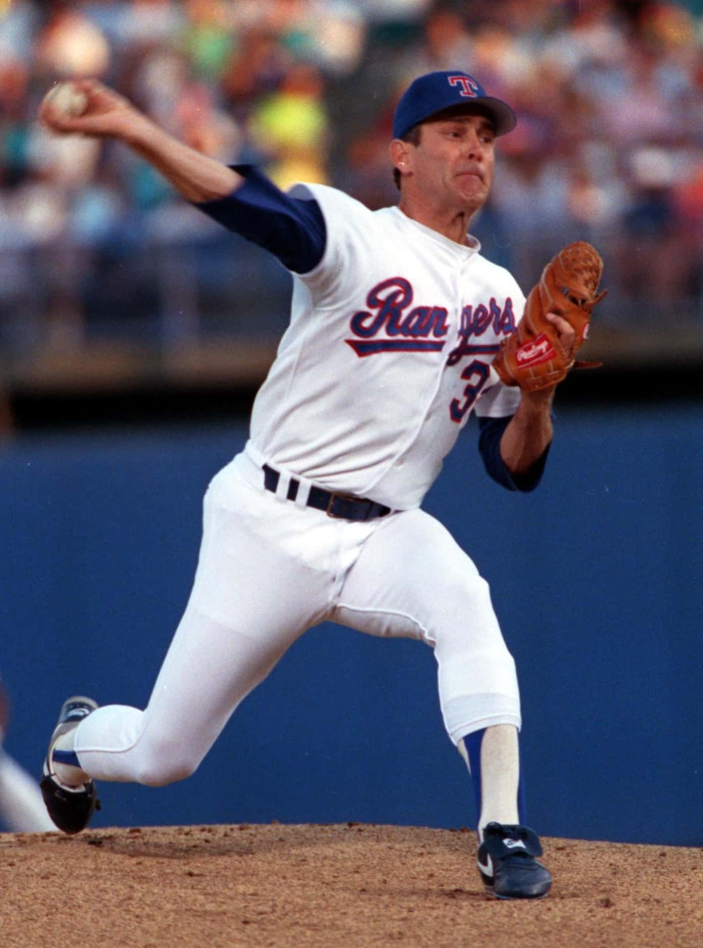 Rangers pitcher Nolan Ryan -- in the midst of his 7th career no-hitter -- in the 1991 home...