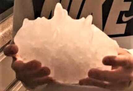 The hailstone found in Hondo was 6.4 inches in diameter and weighed 1.26 pounds.