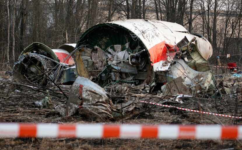 This Sunday April 11, 2010 file photo shows the wreckage of the Polish presidential plane...