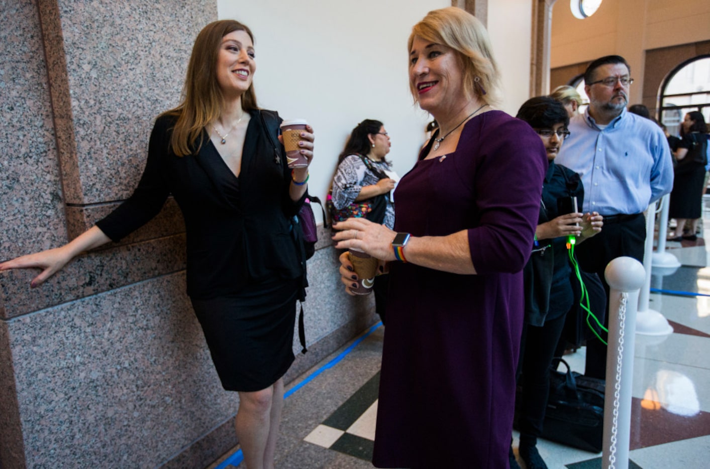 Ashley Smith (left) and New Hope Mayor Jess Herbst, who are both transgender, stand at the...