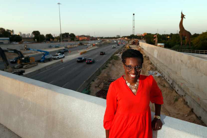 April Allen, president of the Southern Gateway Public Green Foundation, stands on the...