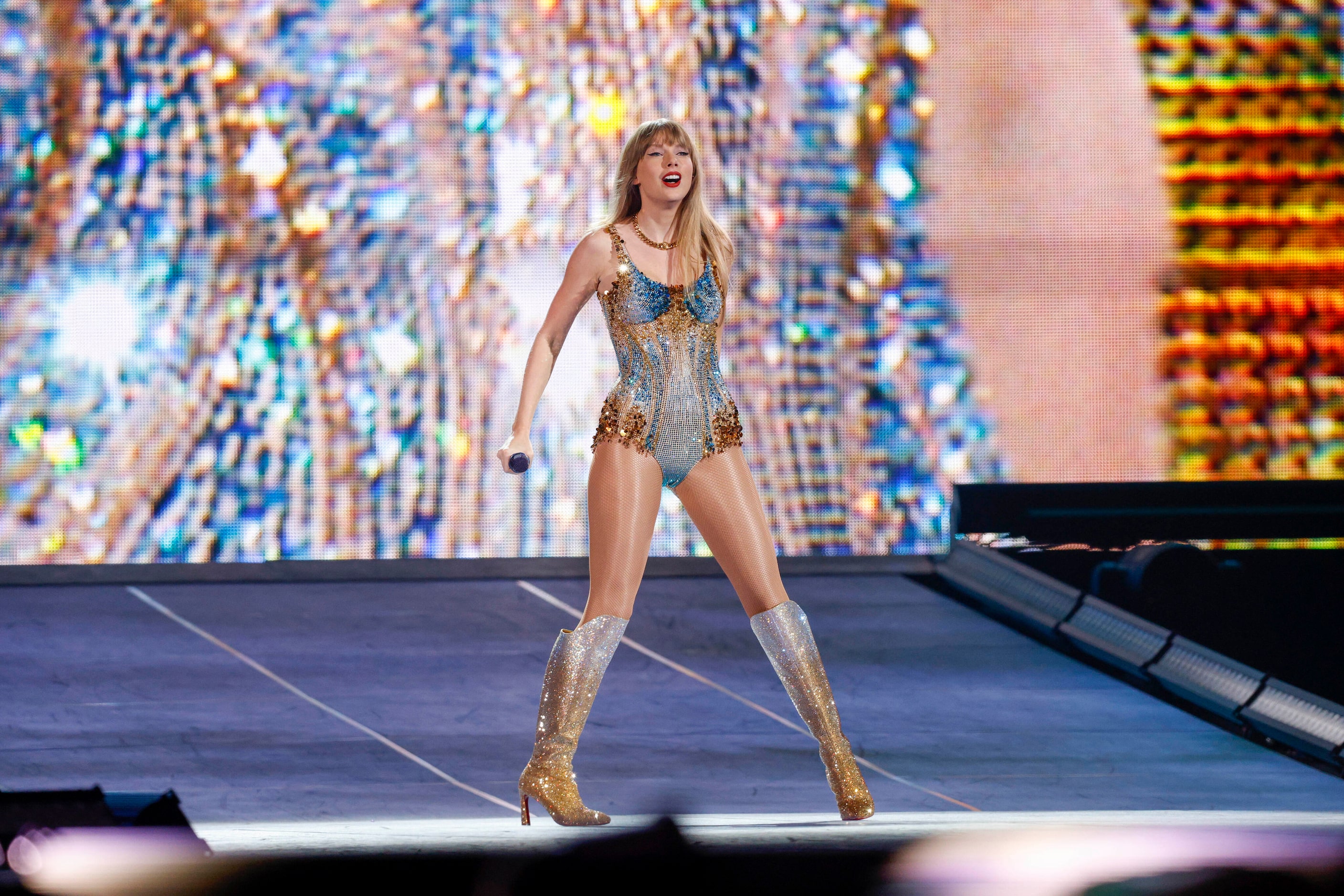 Taylor Swift performs during the Eras Tour concert at AT&T Stadium on Friday, March 31, 2023...