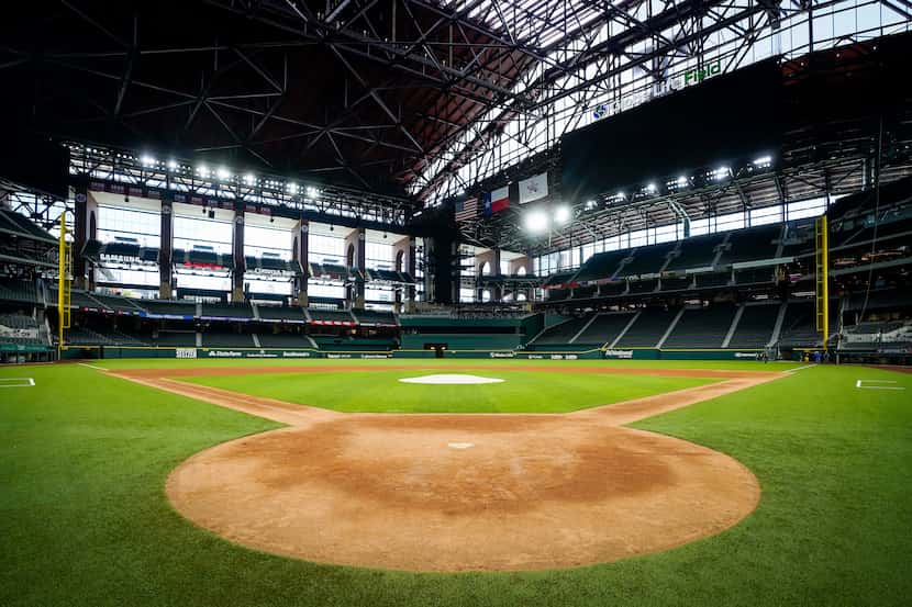 View of Globe Life Field from behind home plate photographed on Wednesday, June 24, 2020, in...