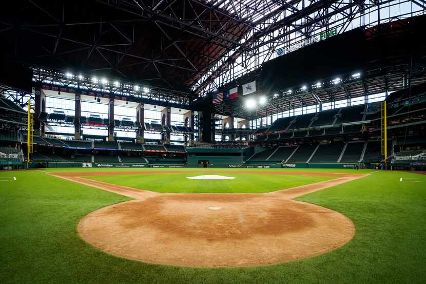 View of Globe Life Field from behind home plate photographed on Wednesday, June 24, 2020, in...