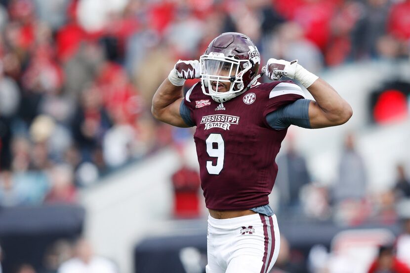 JACKSONVILLE, FL - DECEMBER 30: Montez Sweat #9 of the Mississippi State Bulldogs reacts...