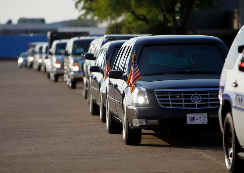 The presidential motorcade lines up before the arrival of President Barack Obama and first...