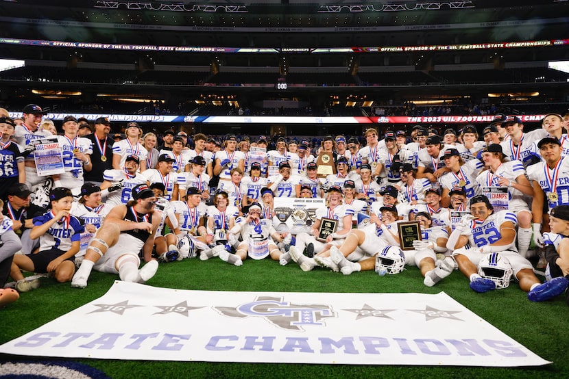 Gunter High players pose for a photo after winning against El Maton Tidehaven during a Class...