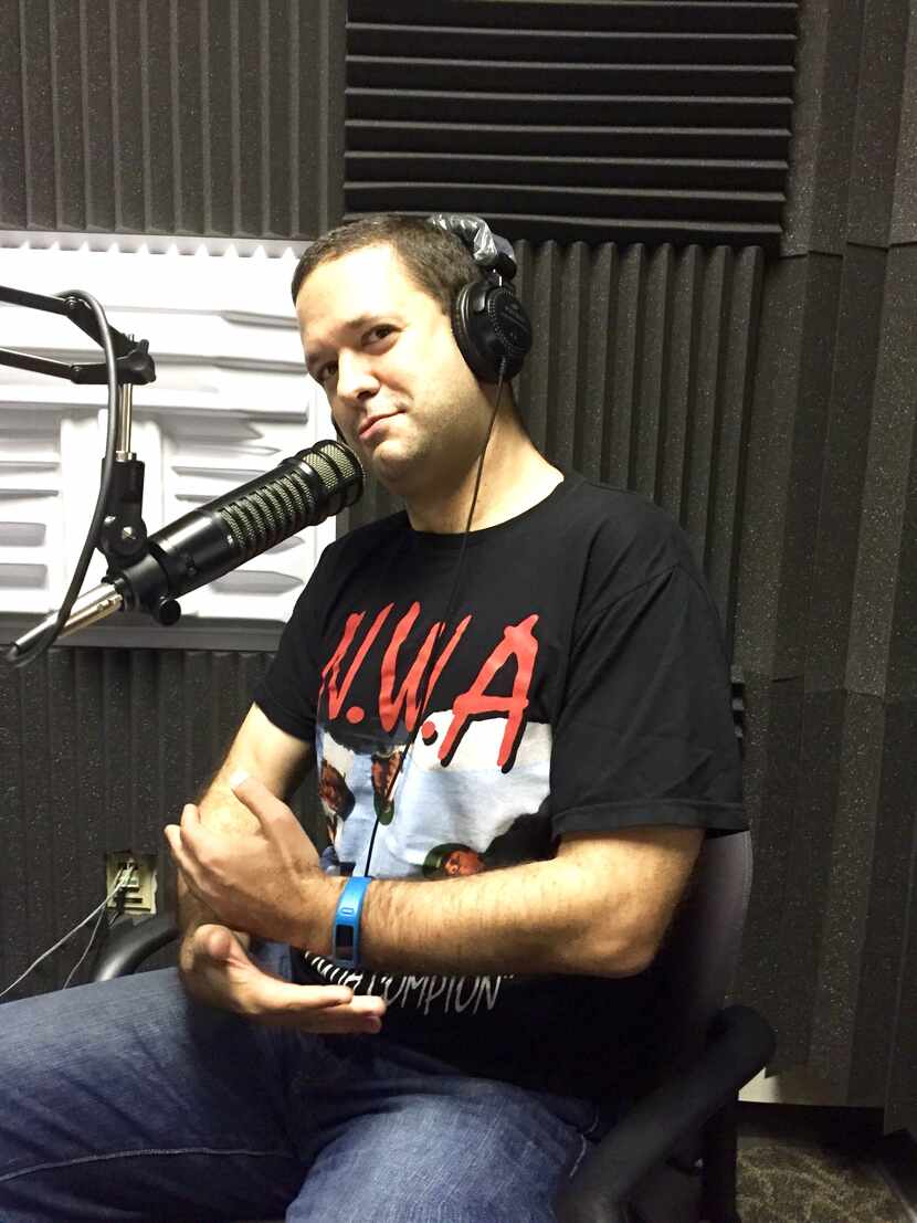 Street cred: Chris Vognar shows off his N.W.A. T-shirt 