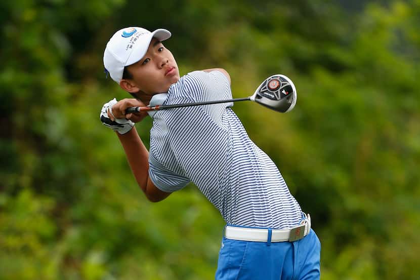 AVONDALE, LA - APRIL 27:  Guan Tianlang of China hits his tee shot on the second hole during...