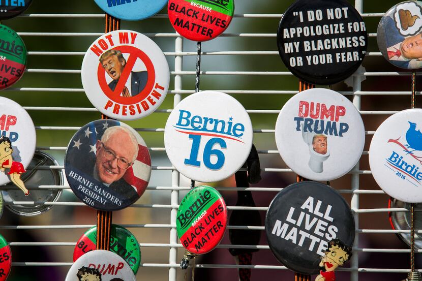 Vendors sold buttons outside Thursday's rally.