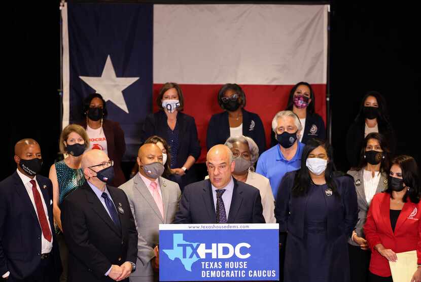 Texas State House Democratic Caucus Chair Rep. Chris Turner (TX-101), joined by fellow...