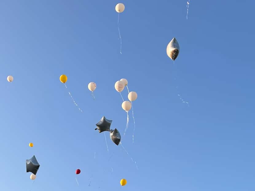 A balloon celebration at Singing Hills Baptist Church memorialized Becky Alvarado Tamayo,...