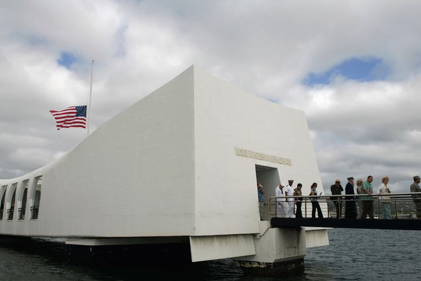 This Monday, Dec. 7, 2009 file photo shows the USS Arizona Memorial during the 68th...