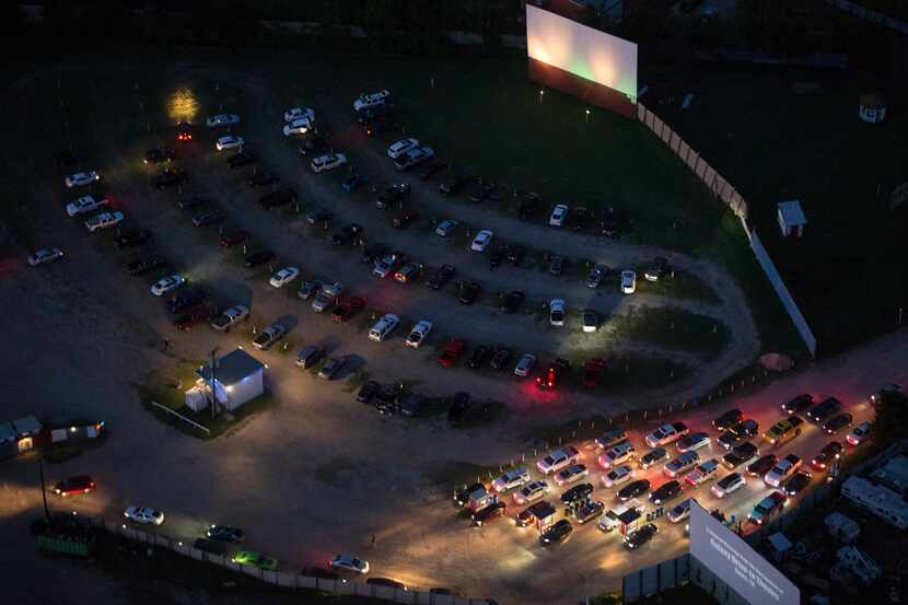 Cars fill Galaxy Drive-In Movie Theatre is seen on Saturday, May 2, 2020 in Ennis, Texas....