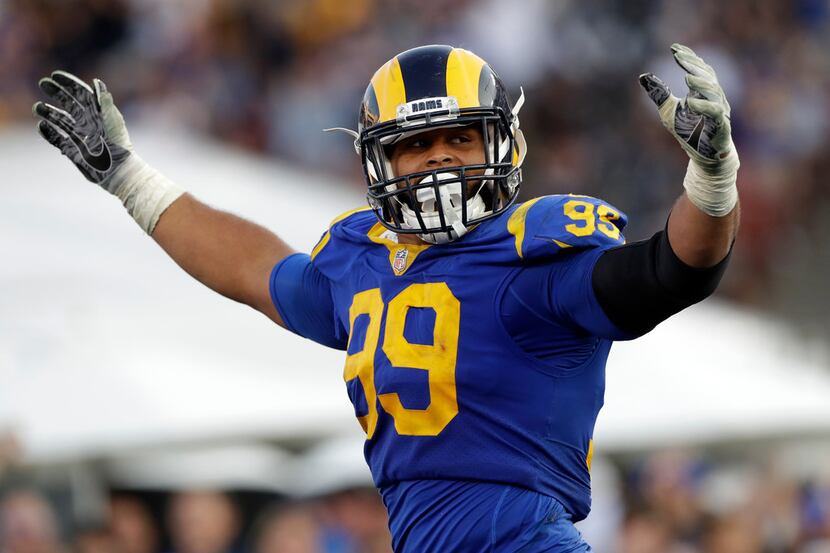 FILE - In this Nov. 11, 2018, file photo, Los Angeles Rams defensive end Aaron Donald...