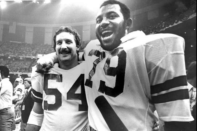 Super Bowl XII MVP's Randy White and Harvey Martin are all smiles after the  Cowboy's...