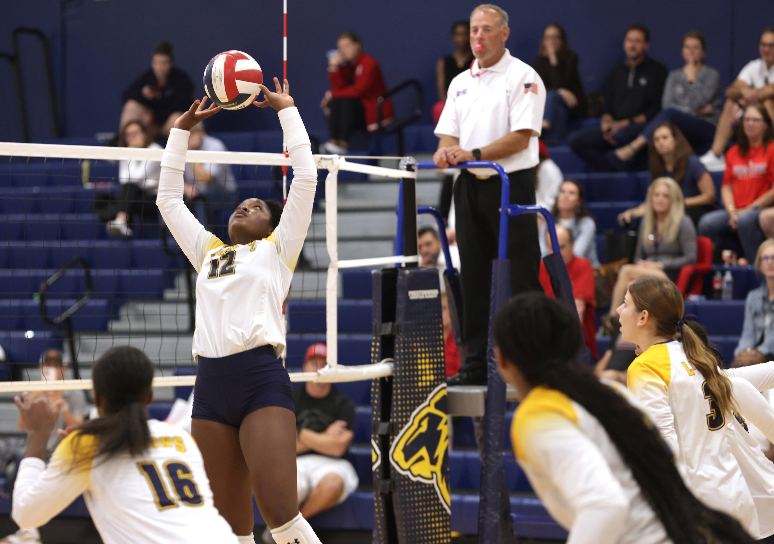 Prestonwood player #12 Taylor Cook jumps for the ball during the Ursuline Academy of Dallas...