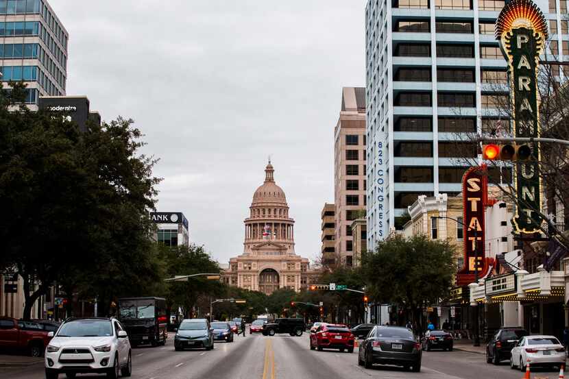 The Texas Capitol, as seen from the intersection of Congress Avenue and 7th Street. The...